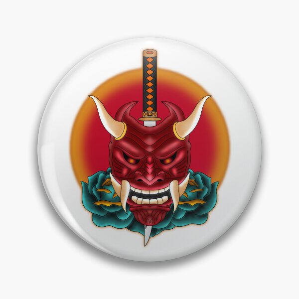 Item preview, Neo-Traditional Oni Mask Floral Tattoo Design designed and sold by EN Tattoos & Designs.