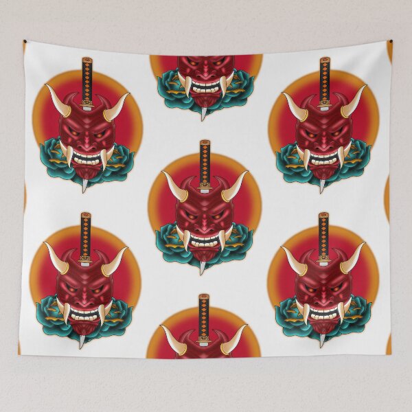 Item preview, Neo-Traditional Oni Mask Floral Tattoo Design designed and sold by EN Tattoos & Designs.