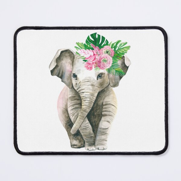 Item preview, Watercolor Girl Elephant with Tropical Flowers designed and sold by ColoursOfWind.