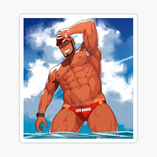 sexy bara lifeguard, bara tiddies, bara man, bara Sticker