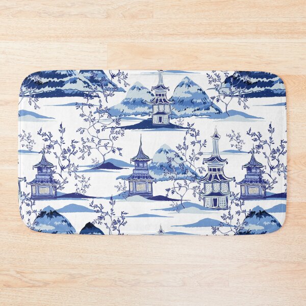 Item preview, Chinese Pagodas and Mountains in Vintage Blue designed and sold by JayDelPrints.