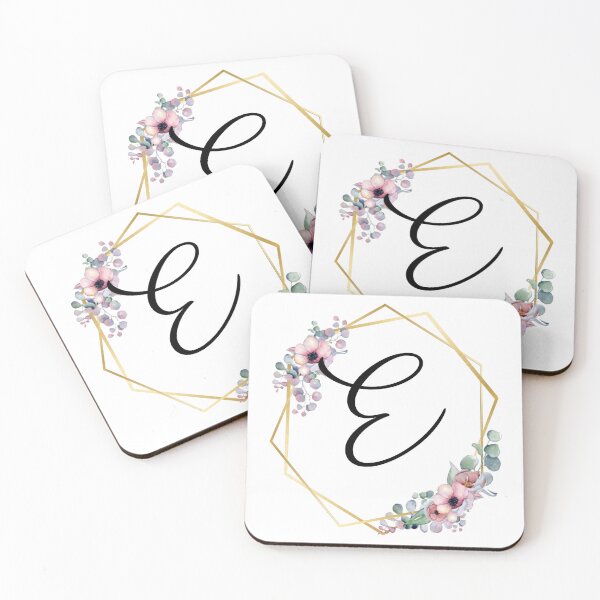 Artikelvorschau, Monogrammbuchstabe E | Lila Blüten mit goldenen Rändern entworfen und verkauft von JustSeasons.