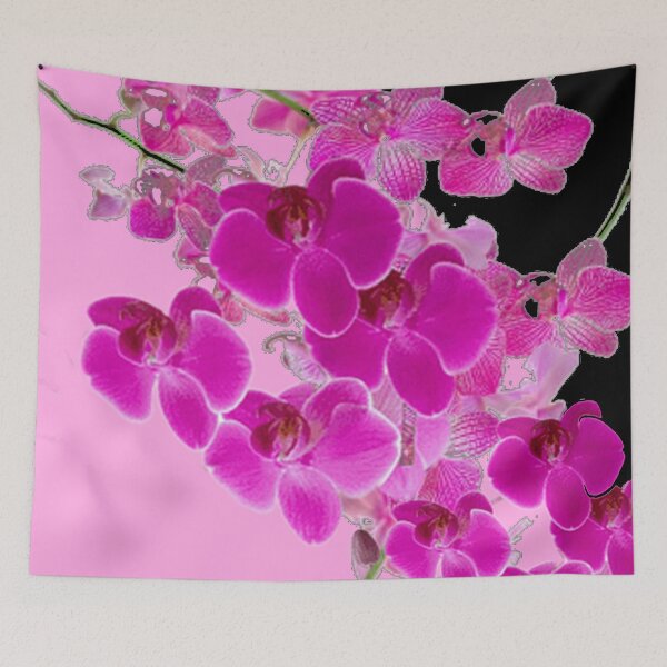 Item preview,  PURPLE ORCHIDS TEAL COLOR  PATTERN BLACK ART designed and sold by sharlesart.