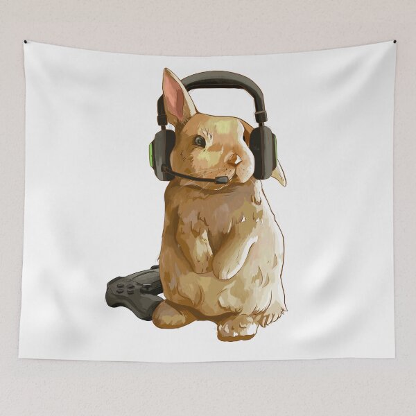 Item preview, Gamer Bunny: Tan Rabbit Wearing Gaming Headset designed and sold by Jessiemay-arts.