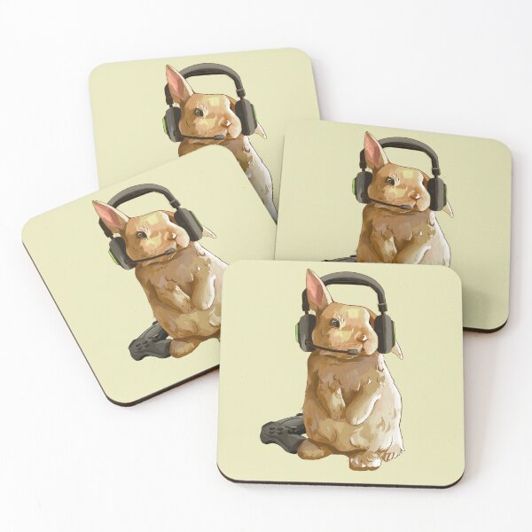 Item preview, Gamer Bunny: Tan Rabbit Wearing Gaming Headset: Nude yellow Background designed and sold by Jessiemay-arts.