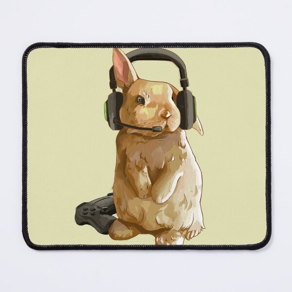 Item preview, Gamer Bunny: Tan Rabbit Wearing Gaming Headset: Nude yellow Background designed and sold by Jessiemay-arts.