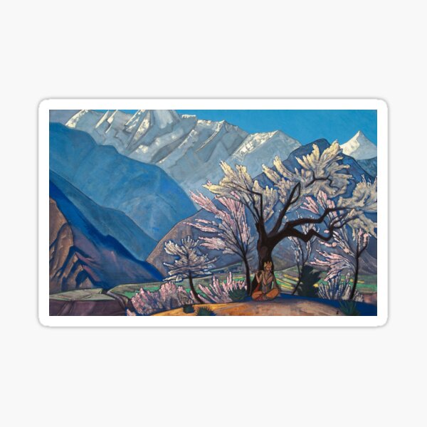 Item preview, Nicholas Roerich 008 -nicholas roerich famous snowy mountain ,trees and man playing flute spiritual paintings designed and sold by TeeARTHY.