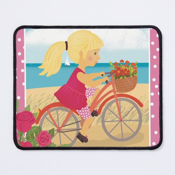 Item preview, Cute small girl runs her bike on the sandy beach designed and sold by marina63.