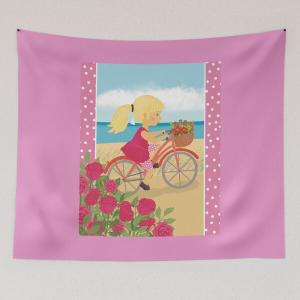 Item preview, Cute small girl runs her bike on the sandy beach designed and sold by marina63.