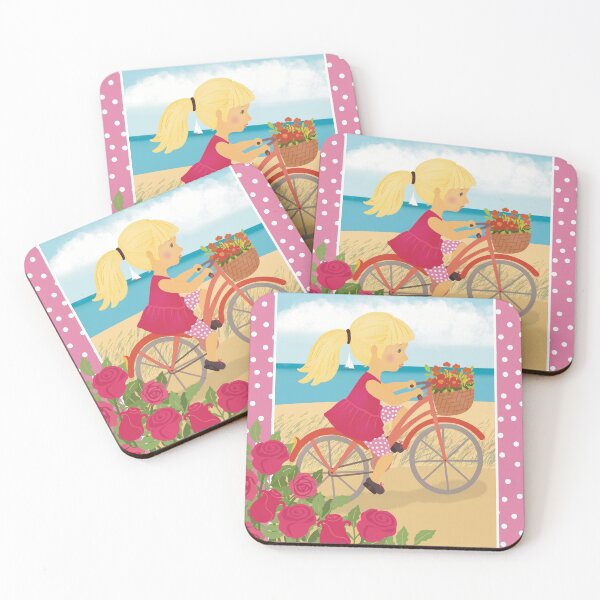 Item preview, Cute small girl runs her bike on the sandy beach designed and sold by marina63.