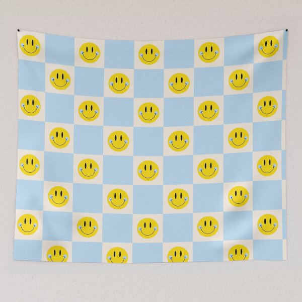 Item preview, Smiley Pastel Checkered Pattern in Blue designed and sold by groovyfolk.
