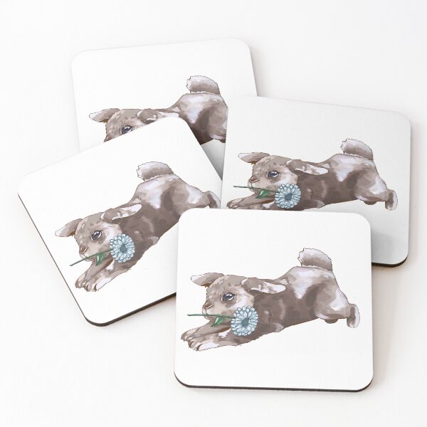 Item preview, Cool Toned bunny running with blue flower in mouth: White Background designed and sold by Jessiemay-arts.