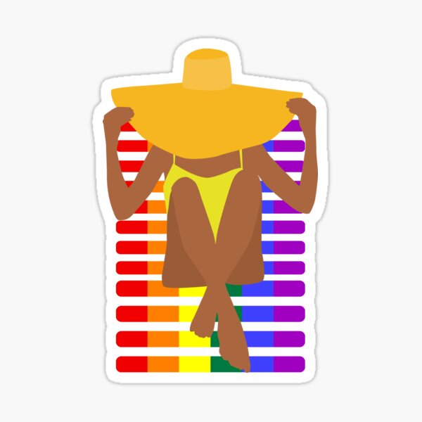 Woman tanning on a beach chair (pride design) Sticker