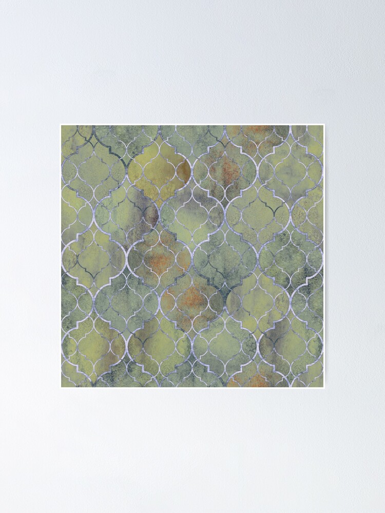 "Moroccan inspired..A tile effect design using muted grey, green and taupe" Poster for Sale by