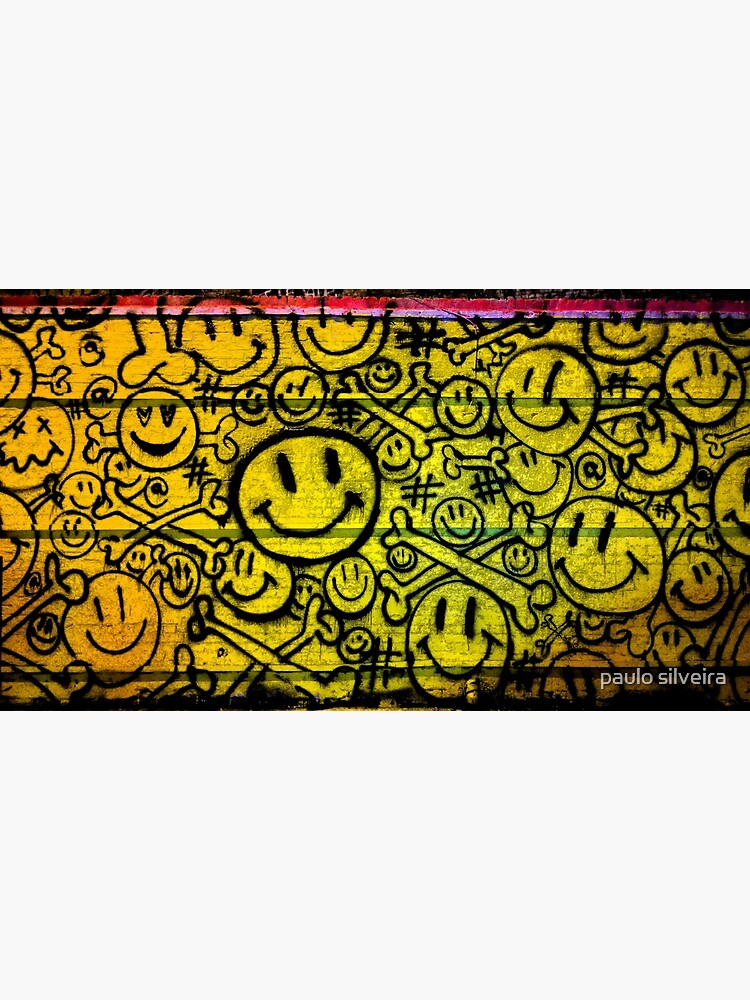 "Acid House smileys faces ink splashes urban street art." Poster for