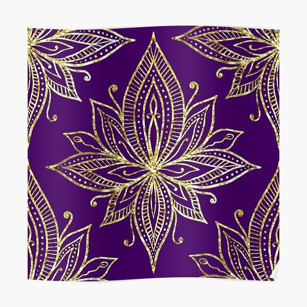 Purple And Gold Lotus Damask Pattern Poster For Sale By Julieerindesign Redbubble 2854