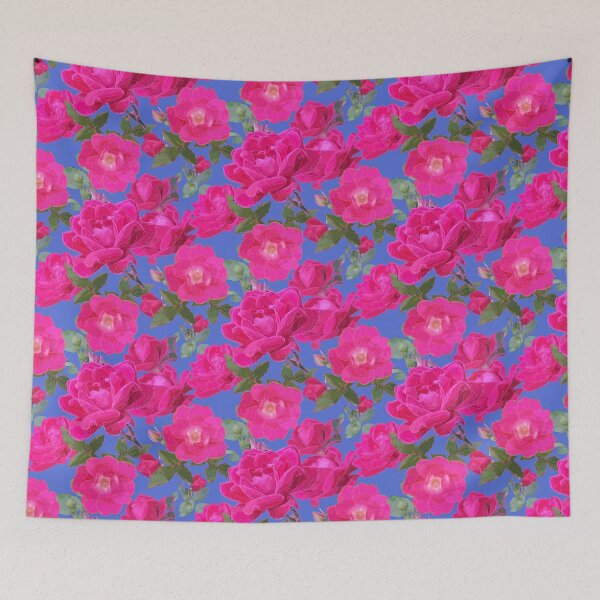 Item preview, Tossed Roses on Deepest Sky Blue Half-Drop Repeat 5748 designed and sold by Art in My Loft.
