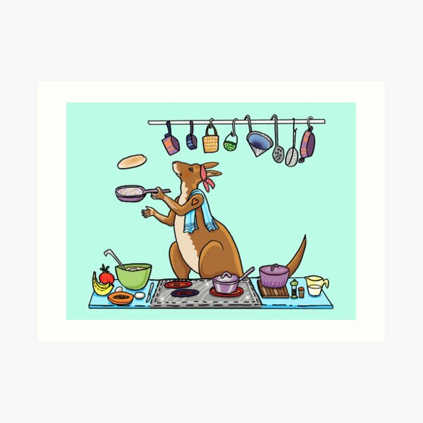 Kangaroo Makes Pancakes Art Print