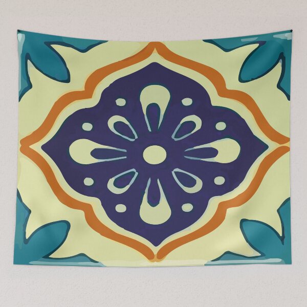 Item preview, Blue petals geometric pattern decorative mexican tile  designed and sold by T-Mex.