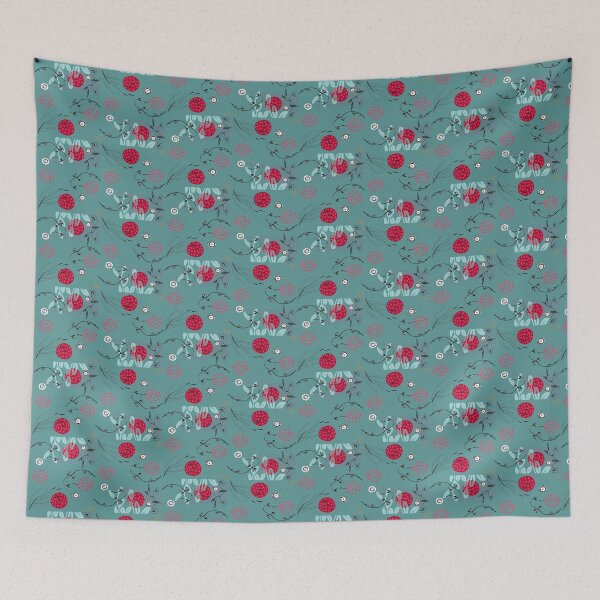 Item preview, Motif lianes rouges (fond bleu vert) designed and sold by Karine-Anglade.