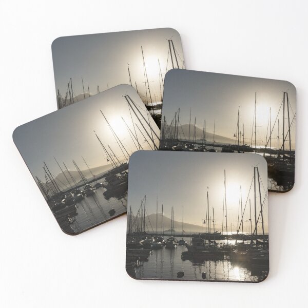 Item preview, Brilliant Hot Sunshine - Naples Marina Yachts with Vesuvius Volcano Background designed and sold by Georgia Mizuleva.