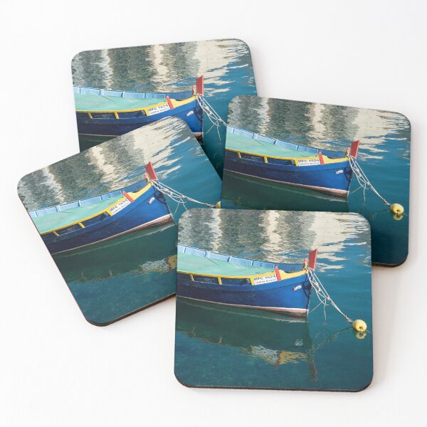 Item preview, Crystal Clear Mediterranean Blue - Vintage Maltese Luzzu Fishing Boat at Anchor designed and sold by Georgia Mizuleva.