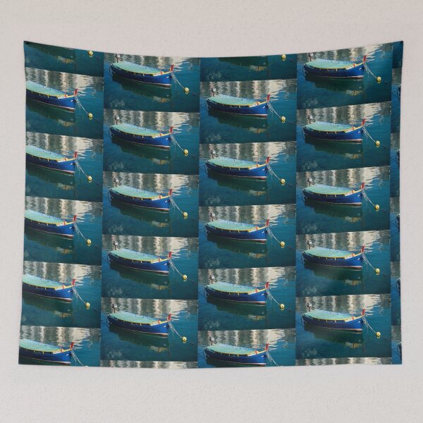 Item preview, Crystal Clear Mediterranean Blue - Vintage Maltese Luzzu Fishing Boat at Anchor designed and sold by Georgia Mizuleva.