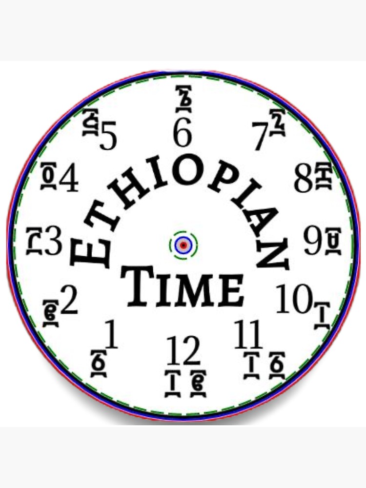 "Ethiopian Time Telling Clock Amharic & English" Sticker for Sale by