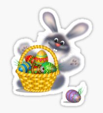 Easter Bunny With Egg Basket Sticker