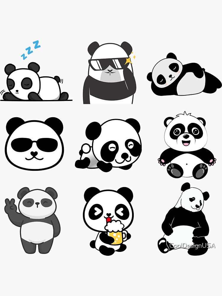 Cute Pandas Sticker For Sale By Cooldesignusa Redbubble 