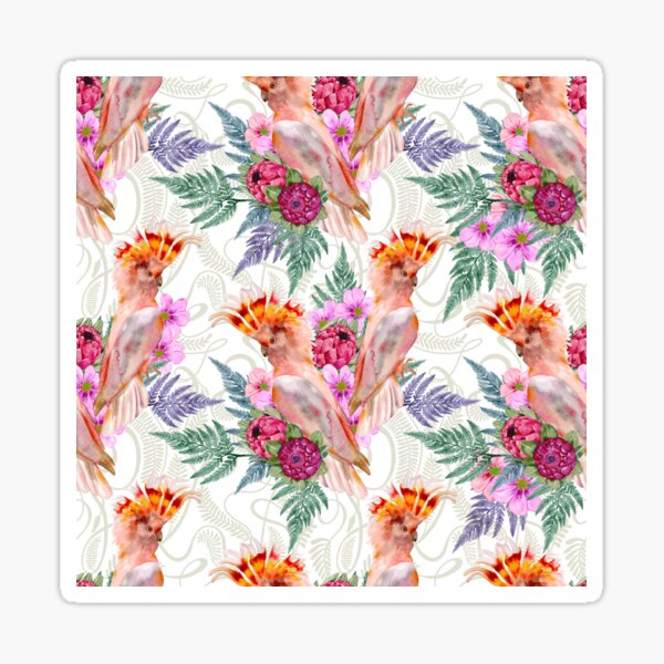 Major Mitchell Pink Cockatoo Protea Pattern - Spring Palette Sticker
