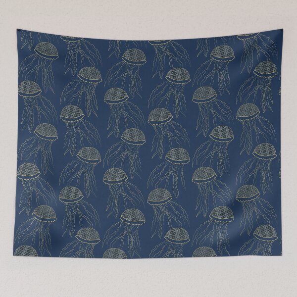 Item preview, Jellyfish Bloom Pattern Ornate Outlines - Gold-Navy  designed and sold by Daniel Bevis Design.