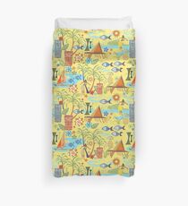 Mid Century Hawaiian Vacation with Tikis and Hula Girls Duvet Cover
