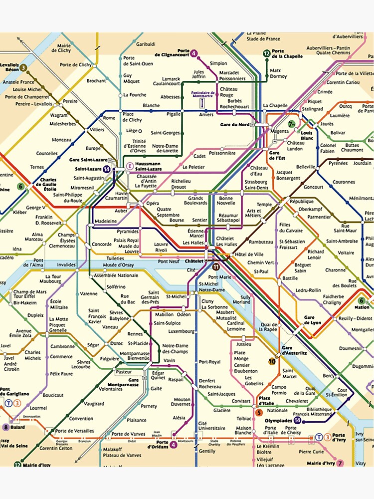 Pegatina «Metro de París, Francia Subterráneo Subterráneo Mapa» de ...