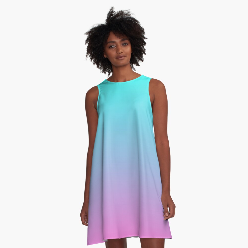 mermaid colours pastel fuchsia pink turquoise aqua blue A-Line Dress
