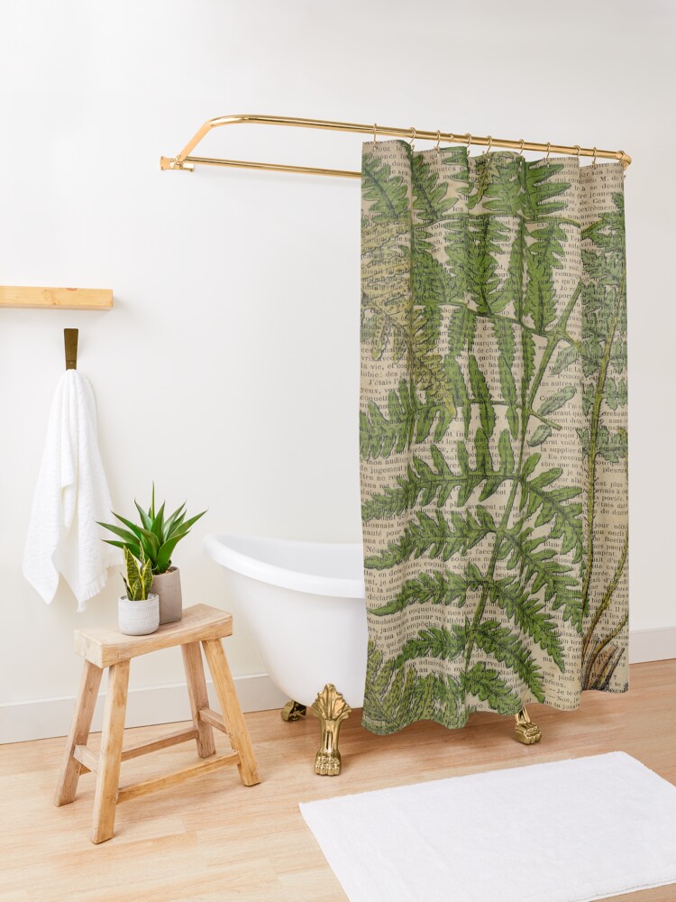 Alternate view of vintage foliage hipster botanical print fern leaves Shower Curtain