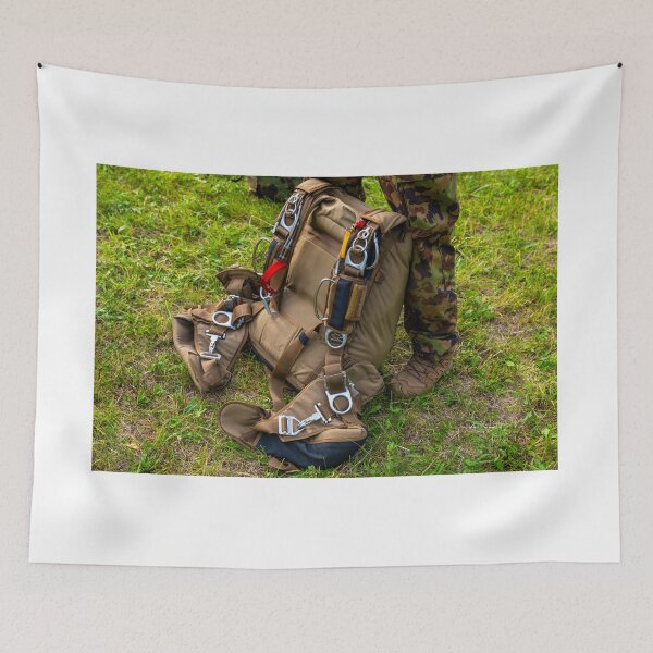 Item preview, Military Parachuter Standing on the Grass with His Parachute designed and sold by Mats Silvan.