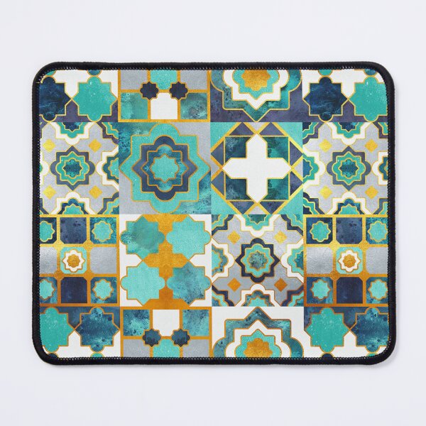 Item preview, Spanish moroccan tiles inspiration // teal aqua mint golden lines designed and sold by SelmaCardoso.