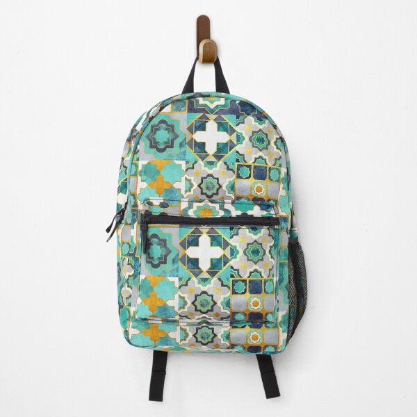 Item preview, Spanish moroccan tiles inspiration // teal aqua mint golden lines designed and sold by SelmaCardoso.