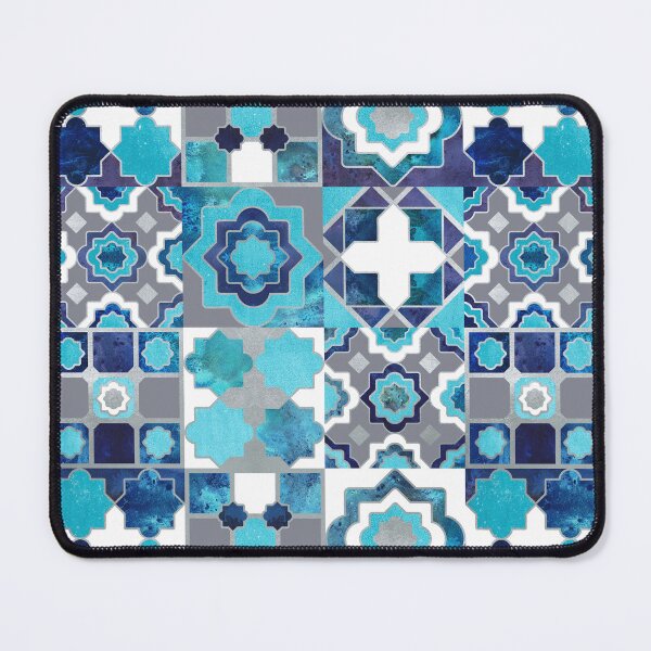 Item preview, Spanish moroccan tiles inspiration // turquoise blue silver lines designed and sold by SelmaCardoso.