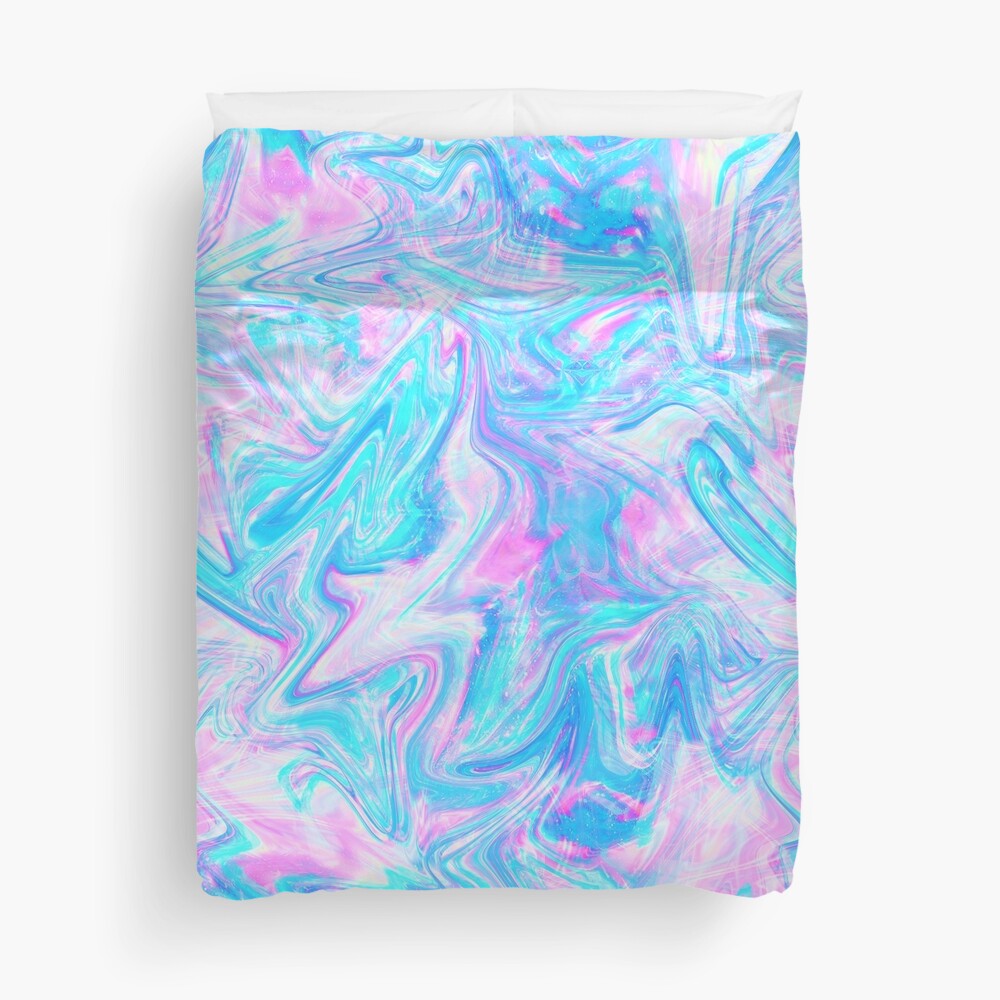 Pink Sky Blue Holographic Pattern Duvet Cover