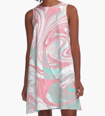 Rosa und blau marmoriertes Muster A-Linien Kleid