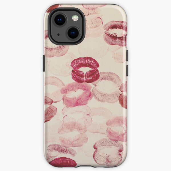 kisses pattern red pink lipstick aesthetic pinterest coquette dollette iPhone Tough Case