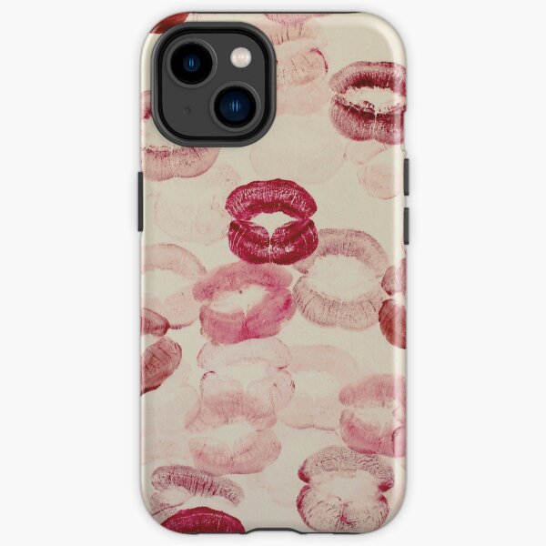 kisses pattern red pink lipstick aesthetic pinterest coquette dollette iPhone Tough Case