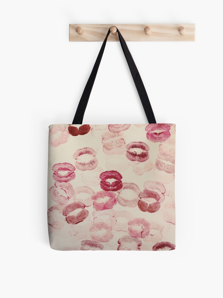 kisses pattern red pink lipstick aesthetic pinterest coquette dollette  Tote Bag by maoudraw