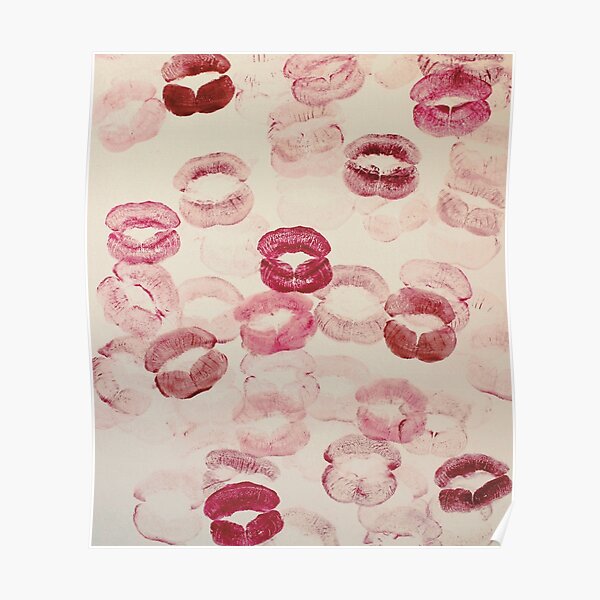kisses pattern red pink lipstick aesthetic pinterest coquette dollette Poster