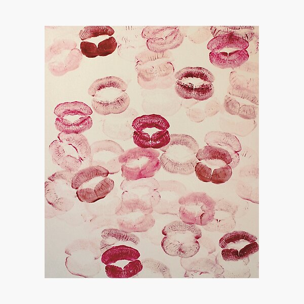 kisses pattern red pink lipstick aesthetic pinterest coquette dollette Photographic Print