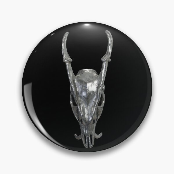 Artikelvorschau, Muntjak Hirsch Silber Metall Design (Chrom Drachengeweih Horn Mittelalter Tier) entworfen und verkauft von Mechanical Whispers.