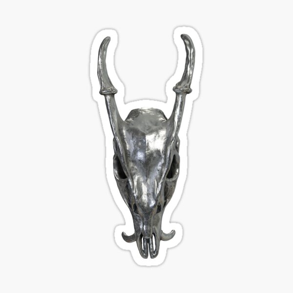 Muntjac Deer Silver Metal Design (Chrome Dragon Antler Horn Medieval Animal) Sticker
