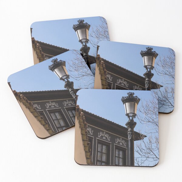 Item preview, Perfectly Aligned - Intricate Ironwork Streetlight and Classic Revival House designed and sold by Georgia Mizuleva.
